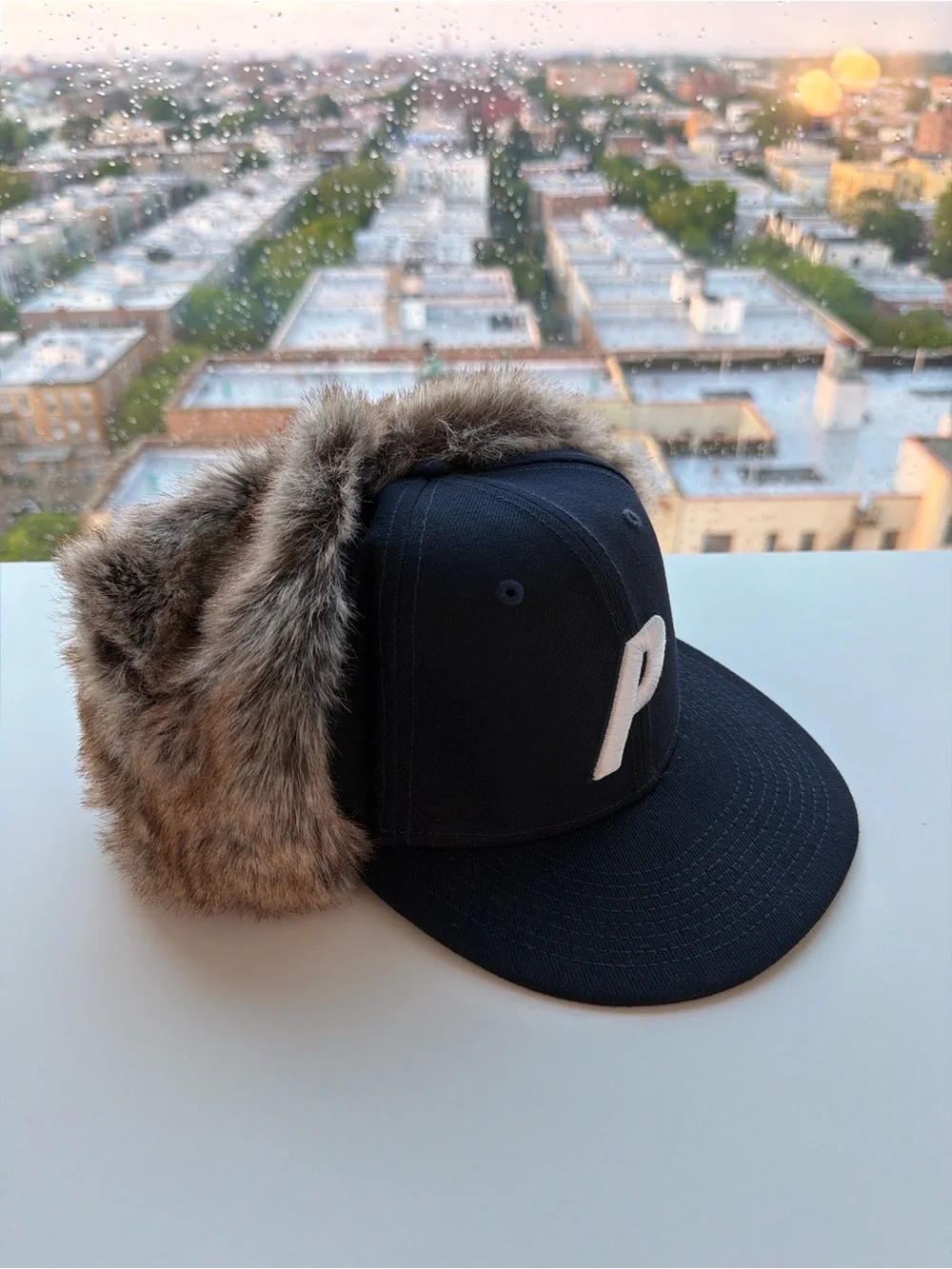 PALACE Black Snapback Hat with Brown Faux Fur Ear Flaps - Picture 1 of 7